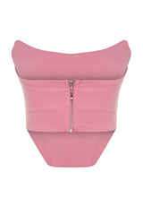 Pink K Crop Corset Detail Woven Bustier
