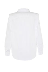 White Woven Poplin Shirt with Gathered Details