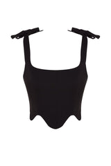 Black Crop Underwired Woven Bustier