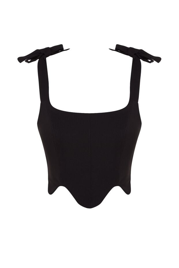 Black Crop Underwired Woven Bustier