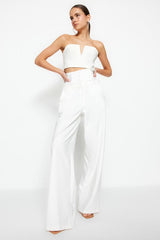 Ecru Corset Detail Woven Trousers