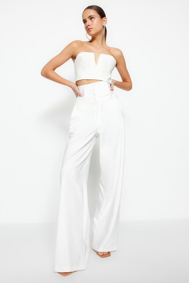 Ecru Corset Detail Woven Trousers