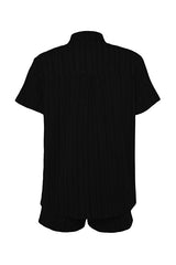 Black Woven Beach Shirt-Shorts Set