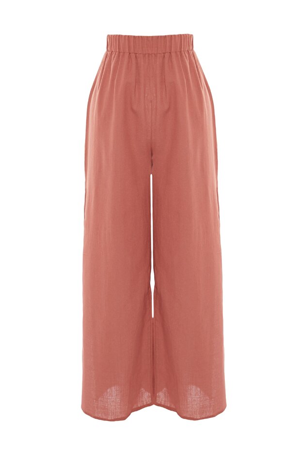 Cinnamon Woven Slit High Waist Beachwear Trousers