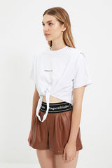 White Slogan Knitted T-Shirt