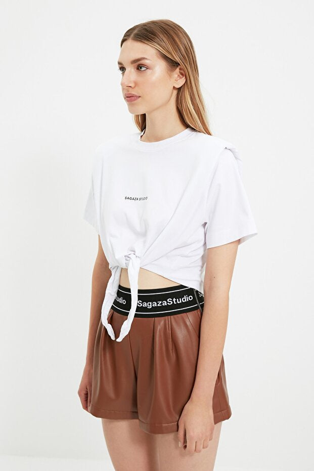 White Slogan Knitted T-Shirt