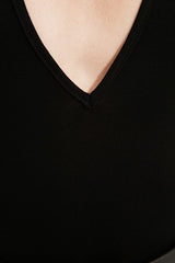 Black Deep V-Neck Knitted Bodysuit with Snaps