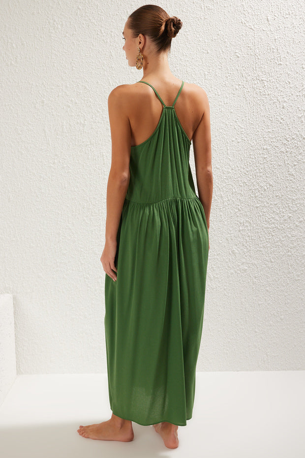 Green Woven Accessory Detailed Maxi Beach Dress