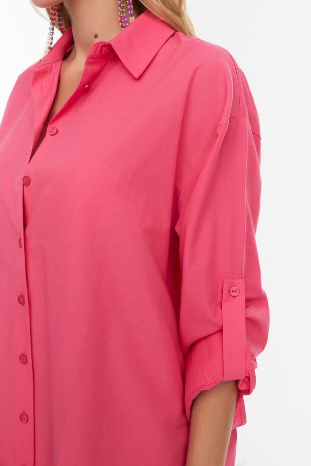 Pink Woven Maxi Beachwear Shirt
