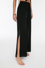 Black Woven Slit High Waist Beachwear Trousers
