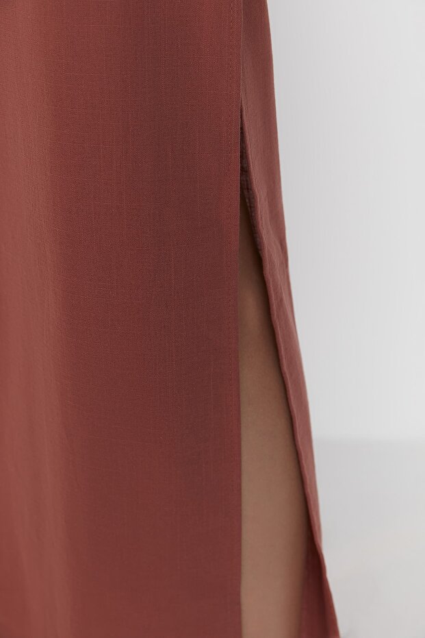 Cinnamon Woven Slit High Waist Beachwear Trousers