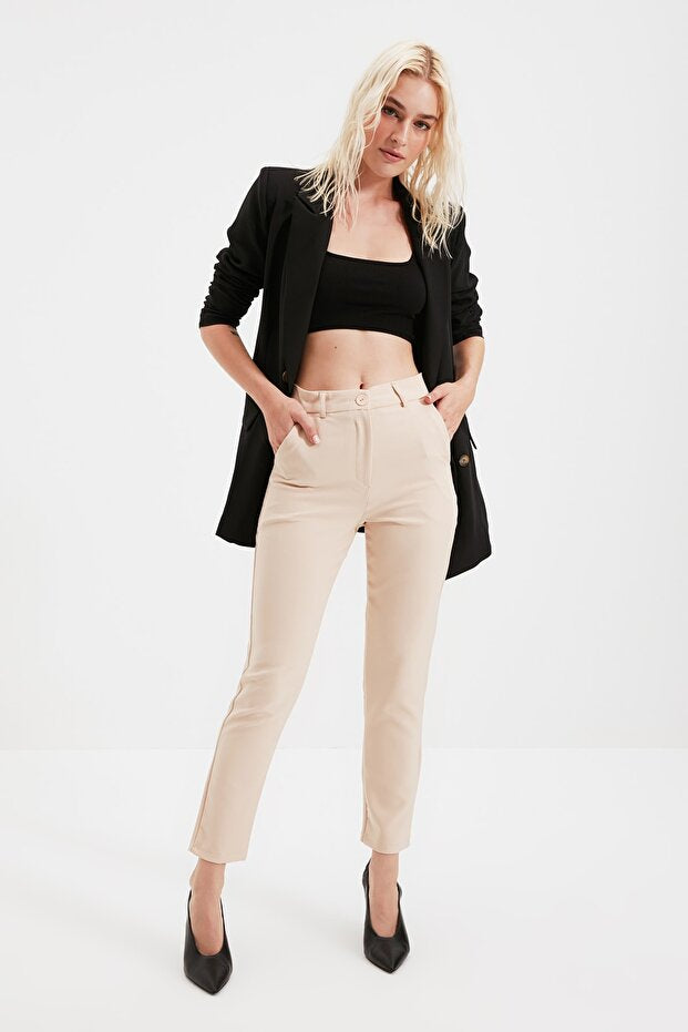 Stone Basic Cigarette Slim-Fit Woven Fabric Pants