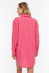 Pink Woven Maxi Beachwear Shirt