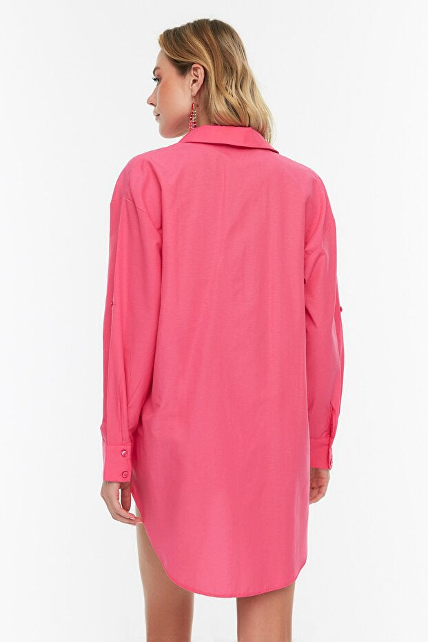 Pink Woven Maxi Beachwear Shirt