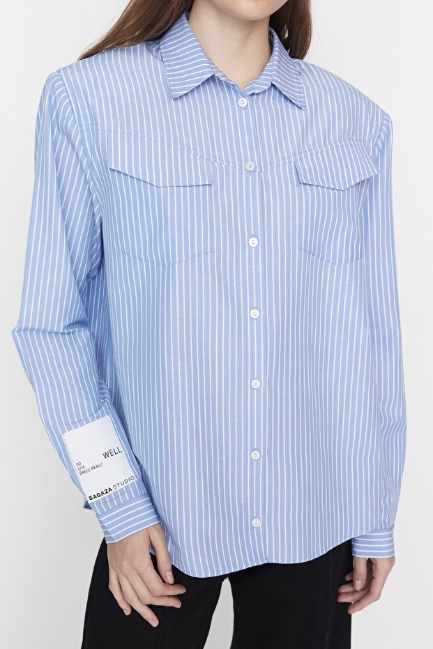 White-Blue Pocket Detail Shirt