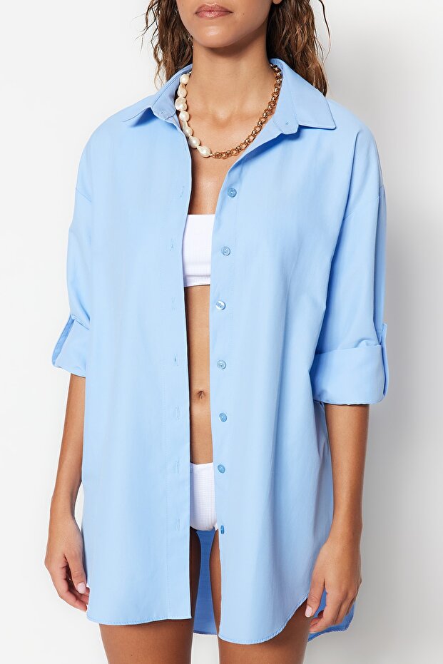 Light Blue Woven Beach Shirt