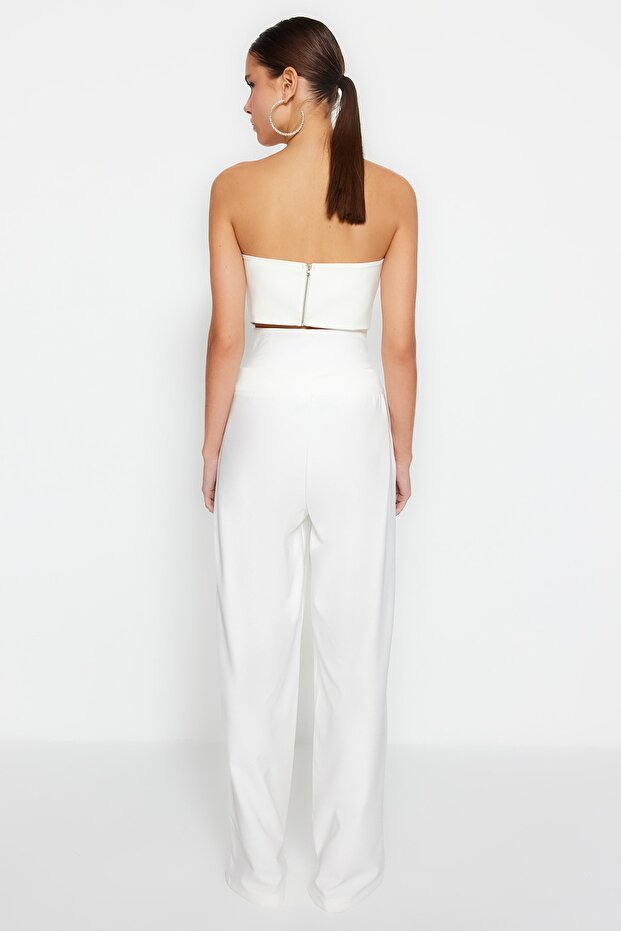 Ecru Corset Detail Woven Trousers
