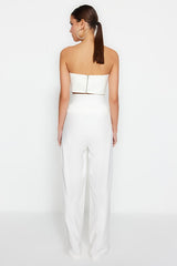 Ecru Corset Detail Woven Trousers