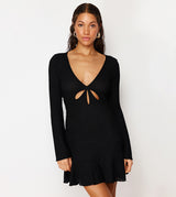 Solid Cut-Out Detail Mini Beach Dress