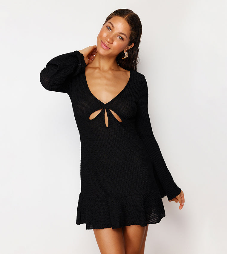 Solid Cut-Out Detail Mini Beach Dress