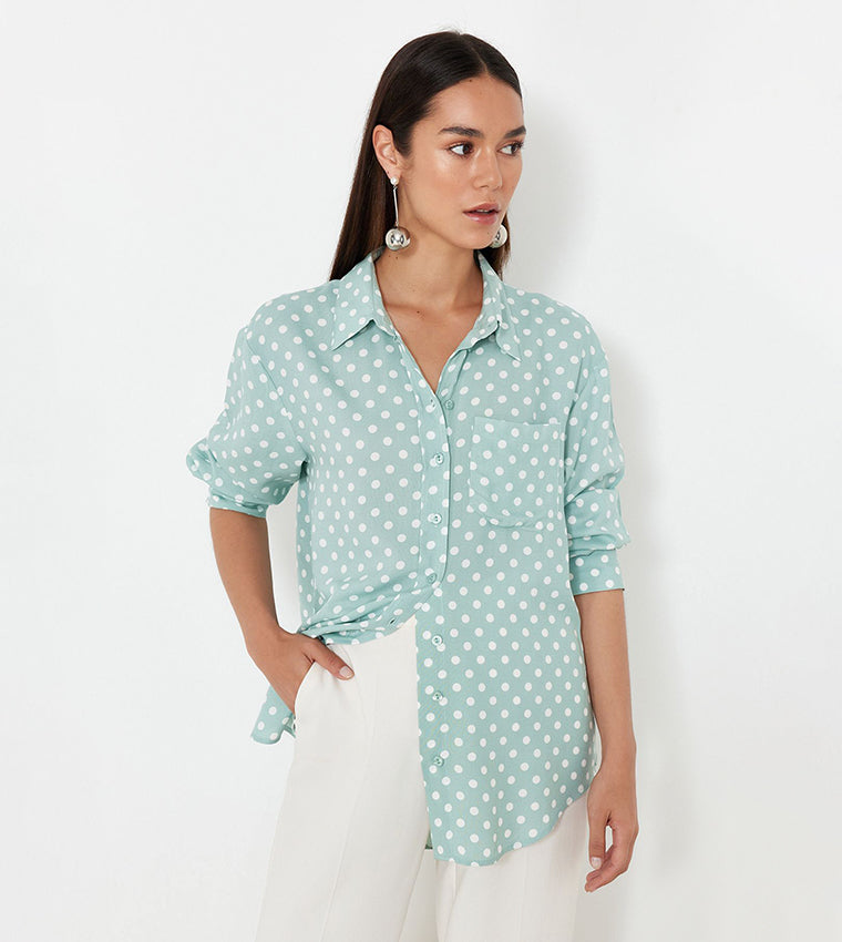 Polka Dots Pocket Detail Oversized Shirt