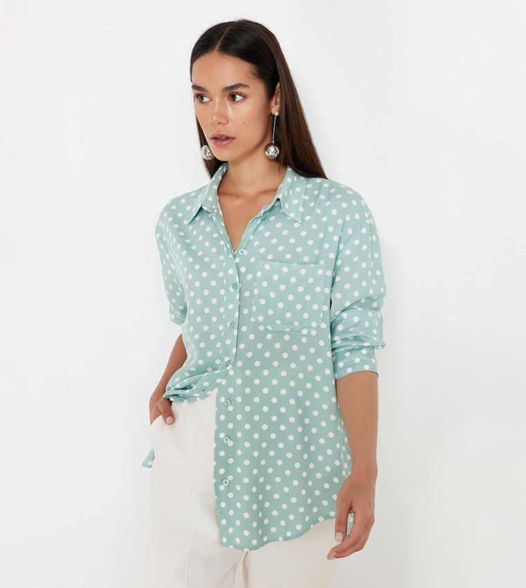 Polka Dots Pocket Detail Oversized Shirt