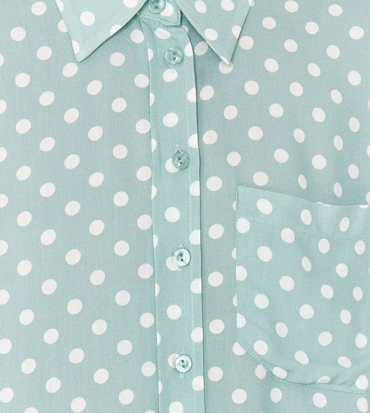 Polka Dots Pocket Detail Oversized Shirt