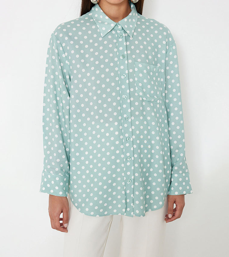 Polka Dots Pocket Detail Oversized Shirt