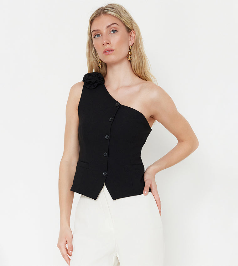 Limited Edition One Shoulder 3D Flower Detail Vest