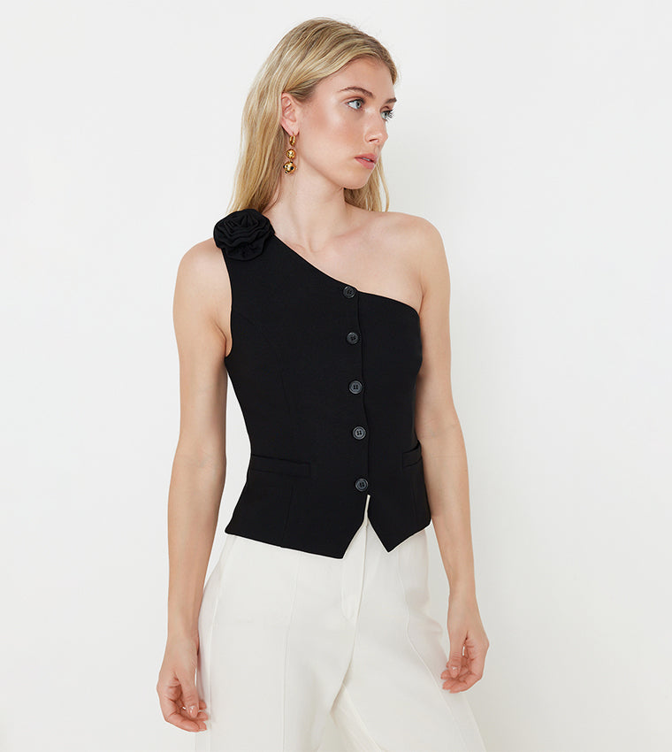 Limited Edition One Shoulder 3D Flower Detail Vest