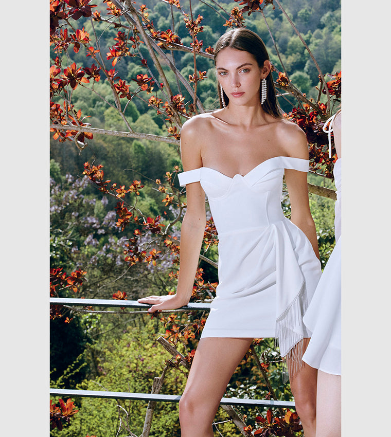 Drape Detail Off Shoulder Bridal Dress