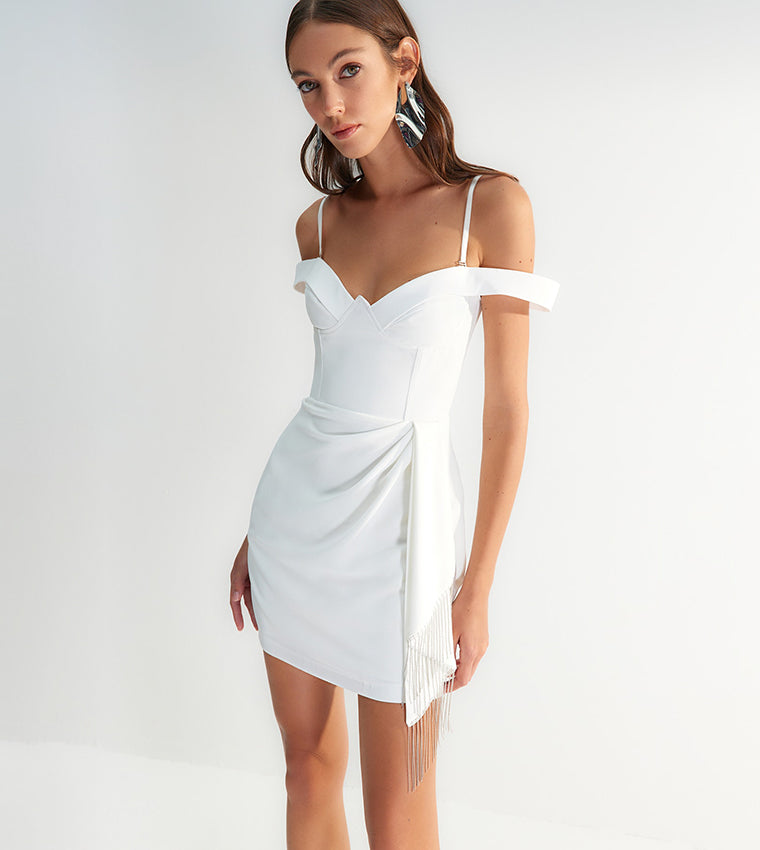 Drape Detail Off Shoulder Bridal Dress