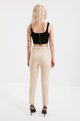 Stone Basic Cigarette Slim-Fit Woven Fabric Pants
