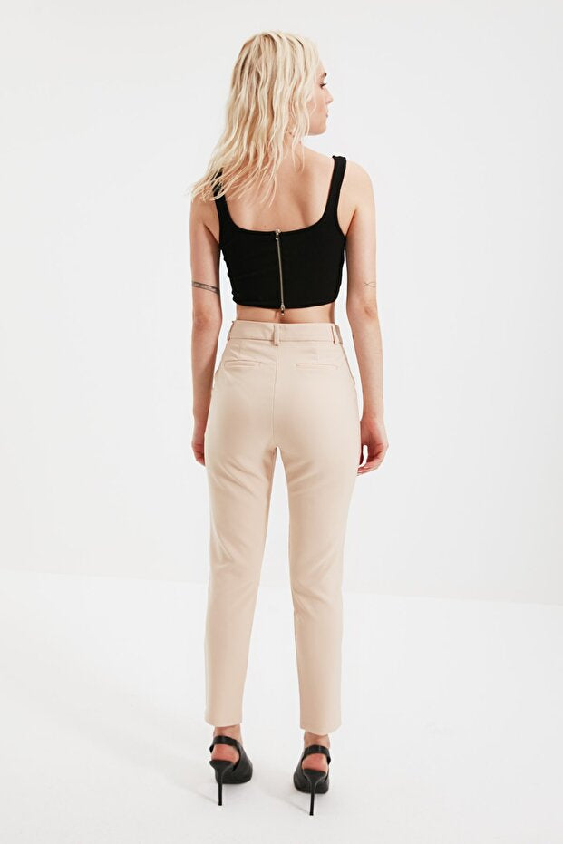 Stone Basic Cigarette Slim-Fit Woven Fabric Pants