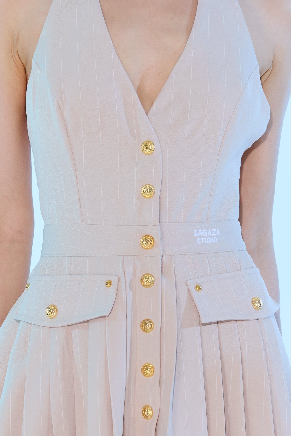 Marlon  Neck-Tie Mini Pleated Dress