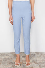 Light Blue Cigarette Dart High Waist Ankle-Length Woven Trousers
