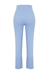 Light Blue Cigarette Dart High Waist Ankle-Length Woven Trousers